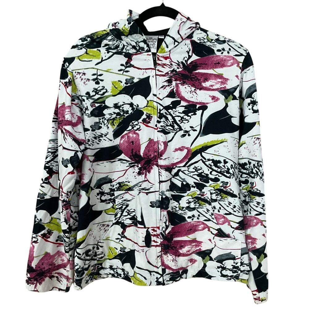 Parsley & Sage Pink and White Floral Womens Hoodie EUC Size Large - Picture 2 of 7